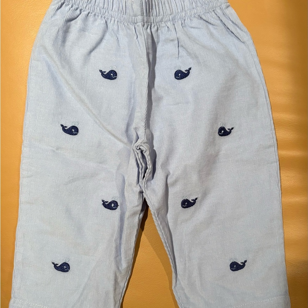 Light Blue Pants with Navy Whale Embroidery